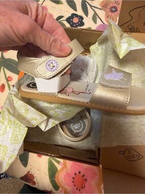 Livie & Luca Girls Metallic Gold Sandals with Lilac Details